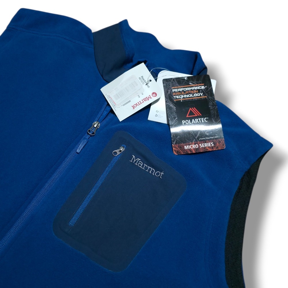 Marmot PolarTec Vest Mens Size 2XL Blue‎ Fleece Full Zip Lightweight Casual New